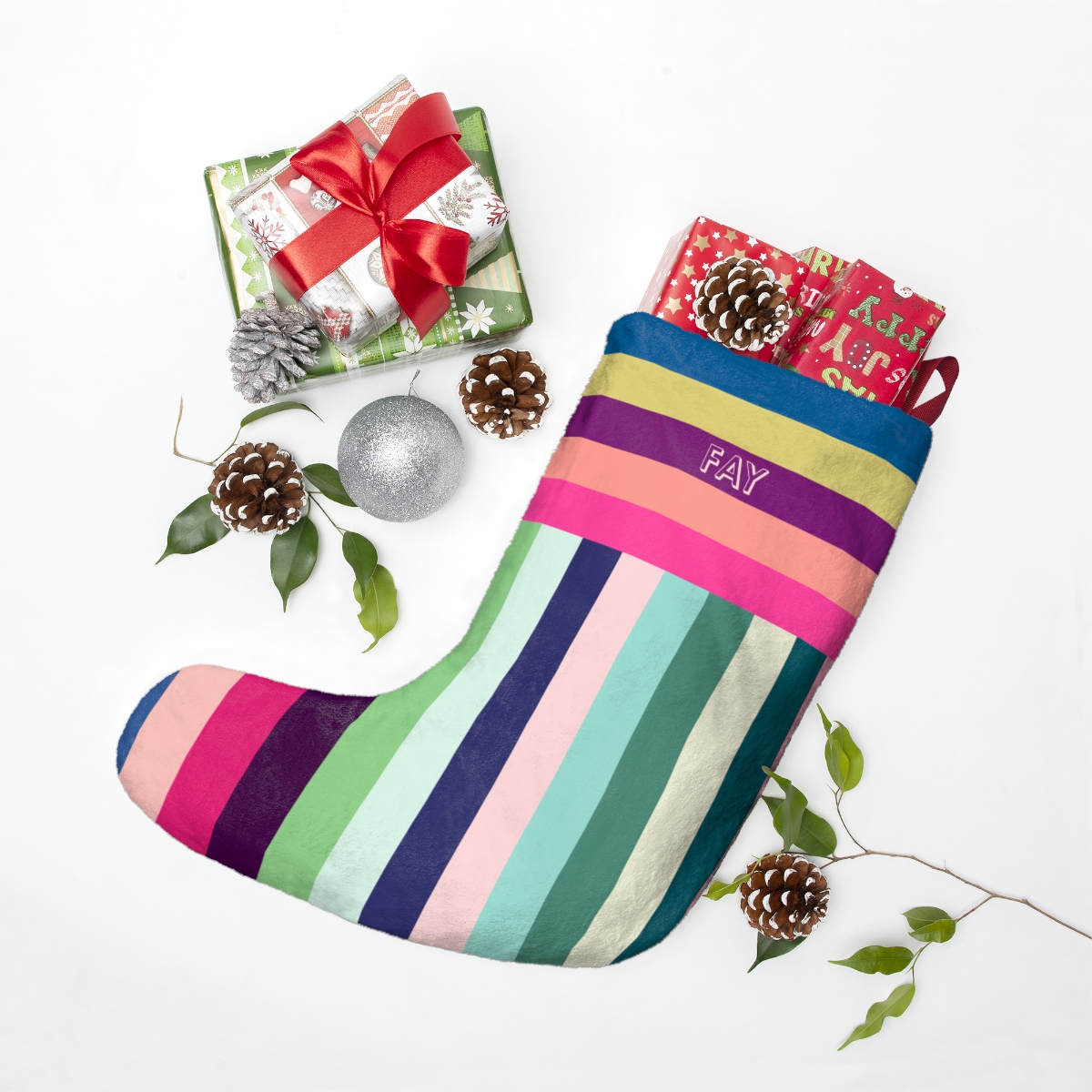Striped Personalizable Christmas Stocking – Pink/Purple
