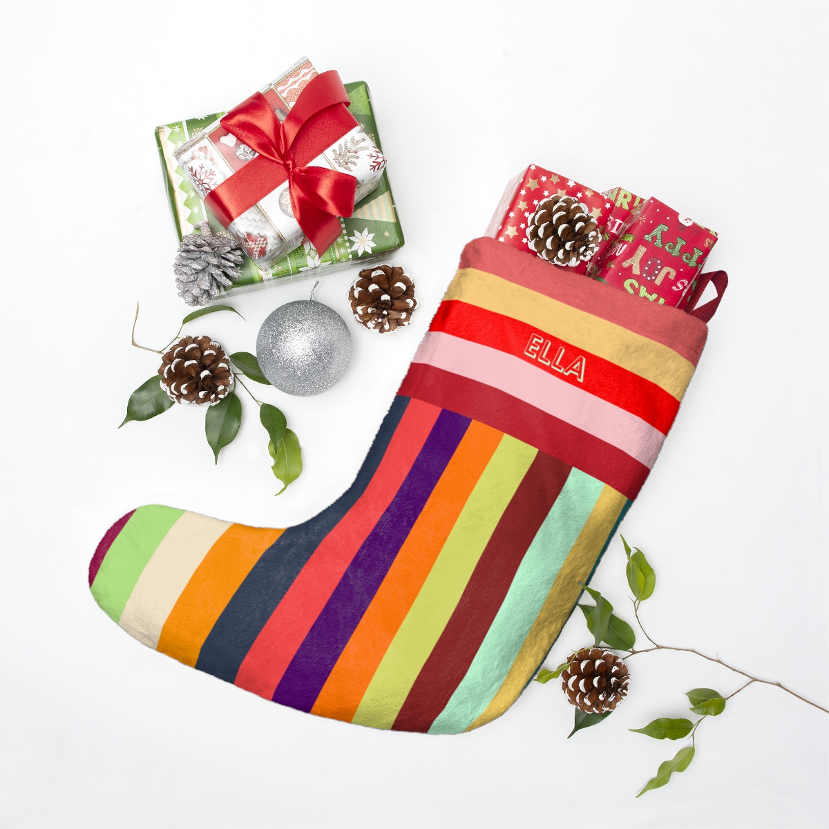 Striped Personalizable Christmas Stocking – Red