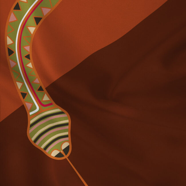 Burnt Orange Silk Scarf with Snake Illustration