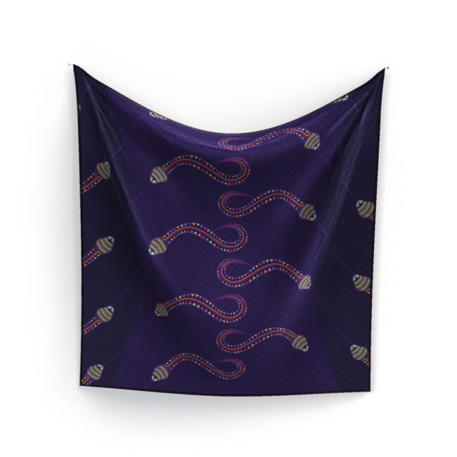 Purple Square Scarf with Snake Patterns – 100% silk