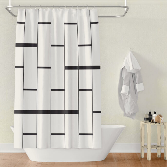 White Striped Shower Curtain Afrimod, Black And Grey Striped Shower Curtain