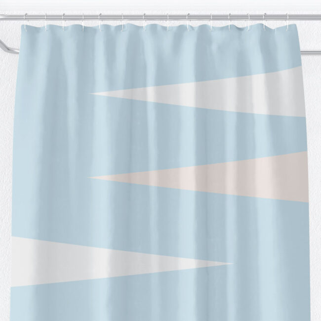 Sky Blue Shower Curtain With White, Beige Cloth Shower Curtain Liner