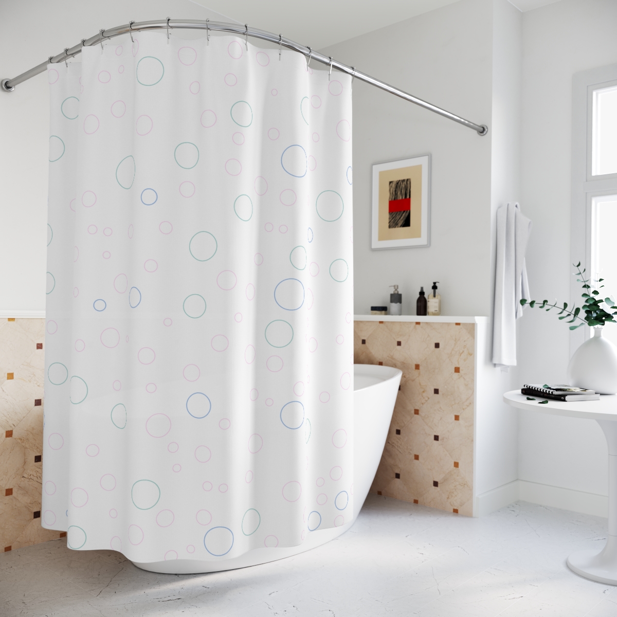Bubbles Shower Curtain – blue, teal & pink bubbles
