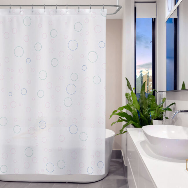 Bubbles Shower Curtain – blue, teal & pink bubbles