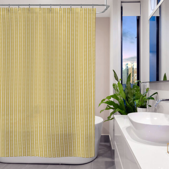 Vertical Modern Striped Shower Curtain in Mustard