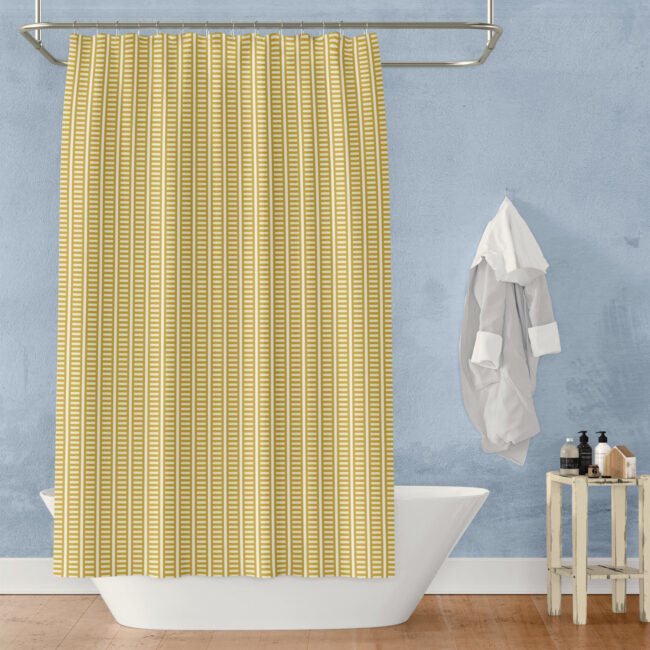 Vertical Modern Striped Shower Curtain in Mustard