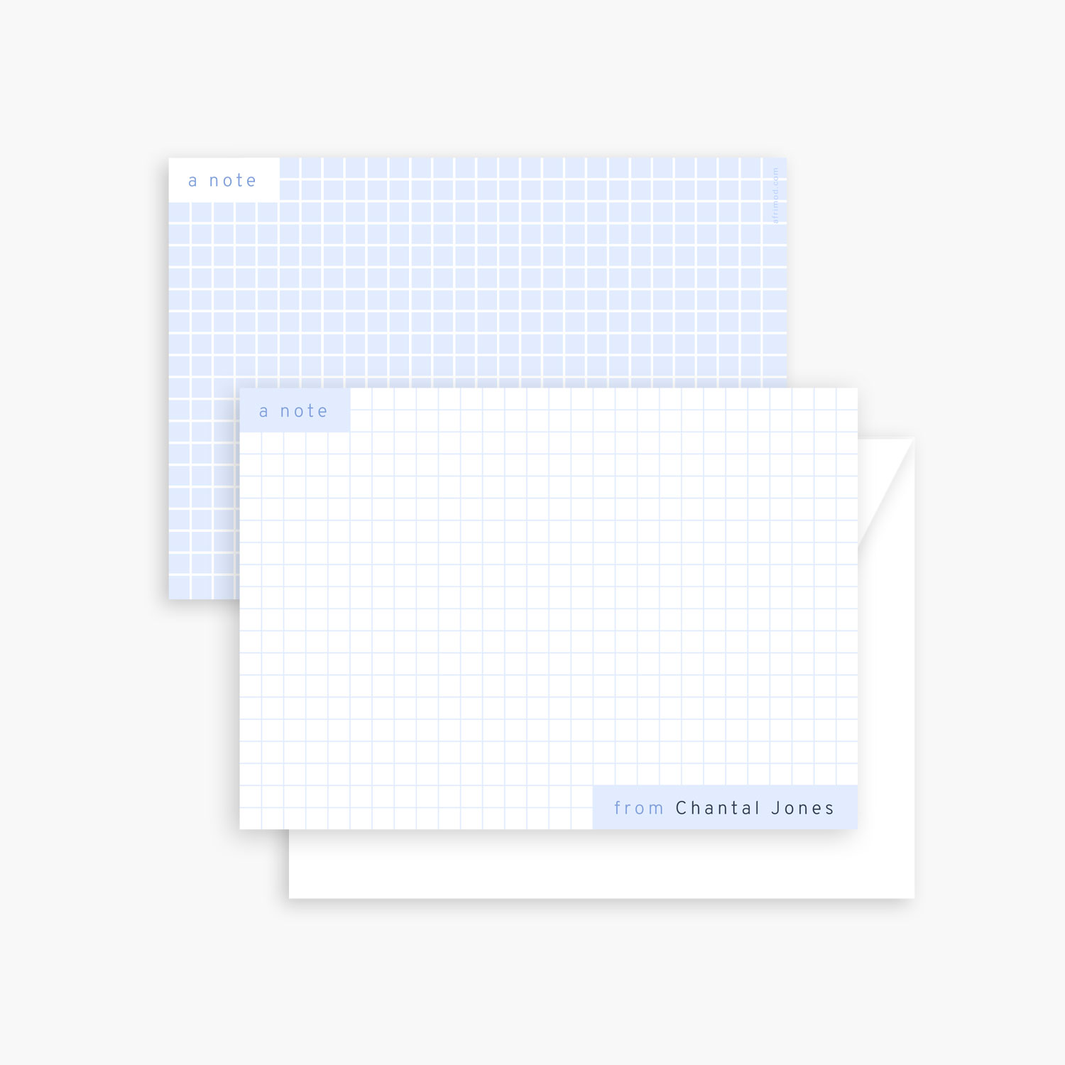Blue Grid – personalized flat note card set