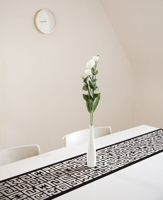 Black & White Kuba Cloth-inspired Table Runner