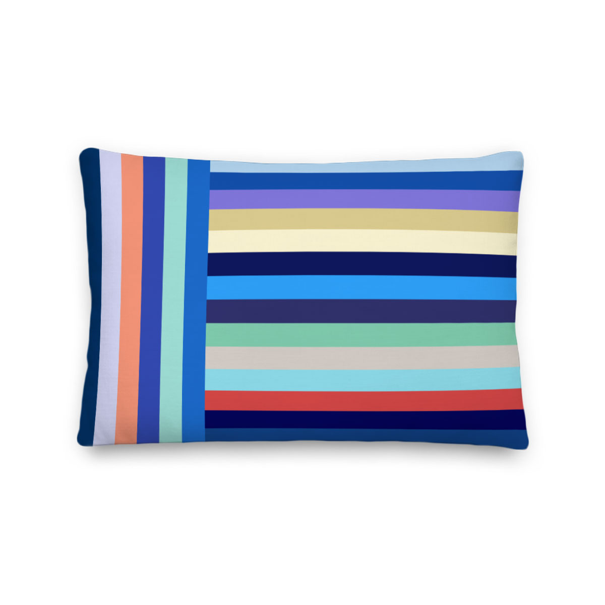 Striped Lumbar Pillow (blues) – indoor/outdoor pillow