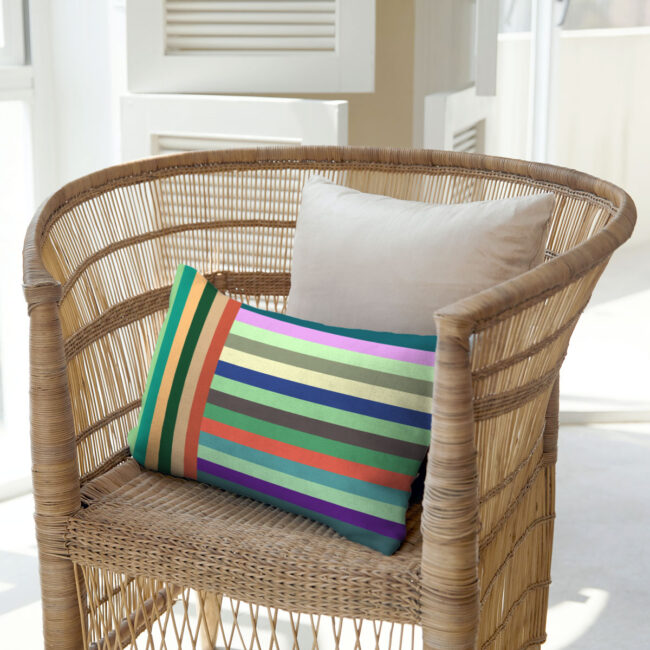 Striped Lumbar Pillow (greens) – indoor/outdoor pillow