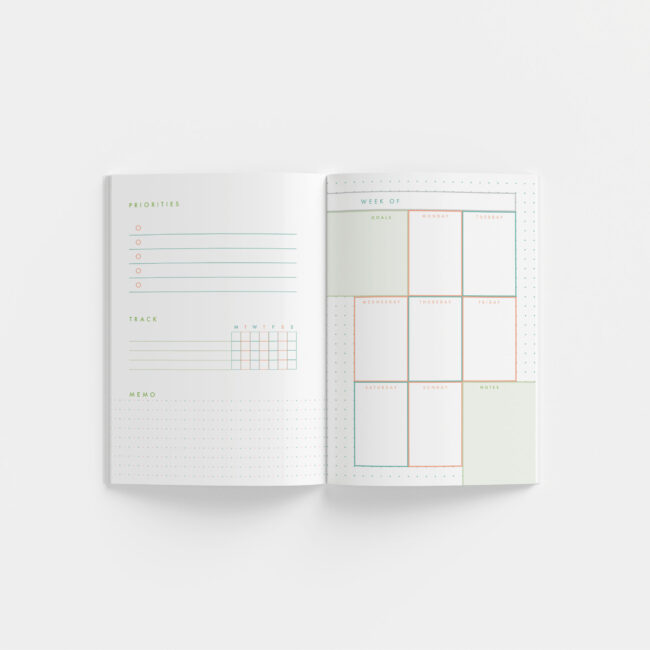 Personalized Weekly Planner with Priorities + Tracker – undated (coral & teal)