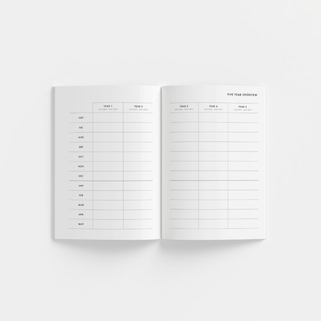 Modern 5-Year Monthly Planner / 60-Month Calendar (grey) – start any month