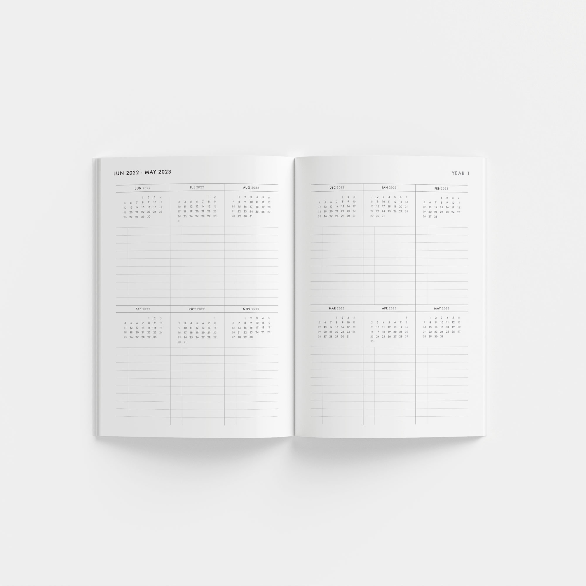 Modern 5-Year Monthly Planner / 60-Month Calendar (lilac) – start any month
