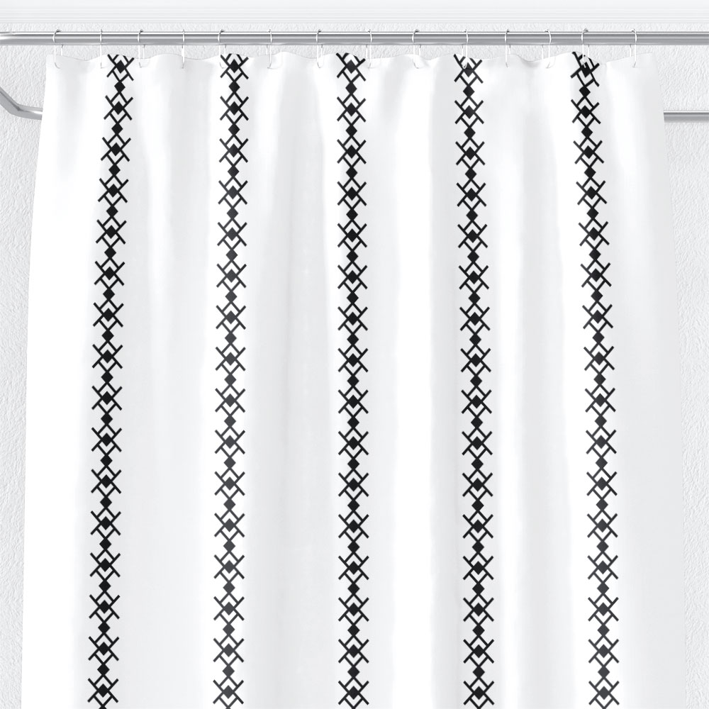 Black & White Shower Curtain with Vertical Geometric Stripes