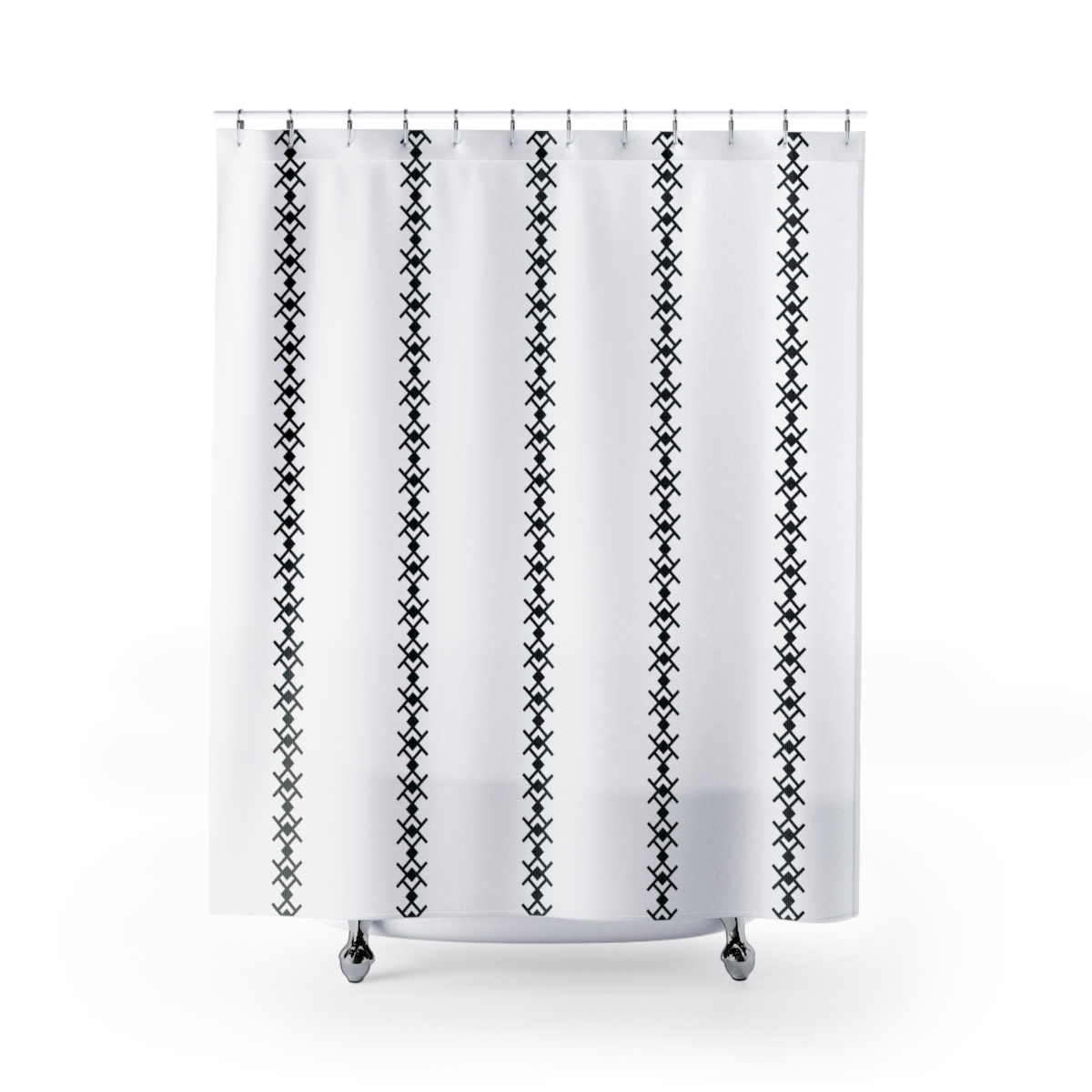 Black & White Shower Curtain with Vertical Geometric Stripes