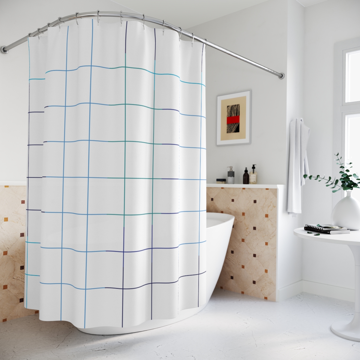 Blue Grid Shower Curtain