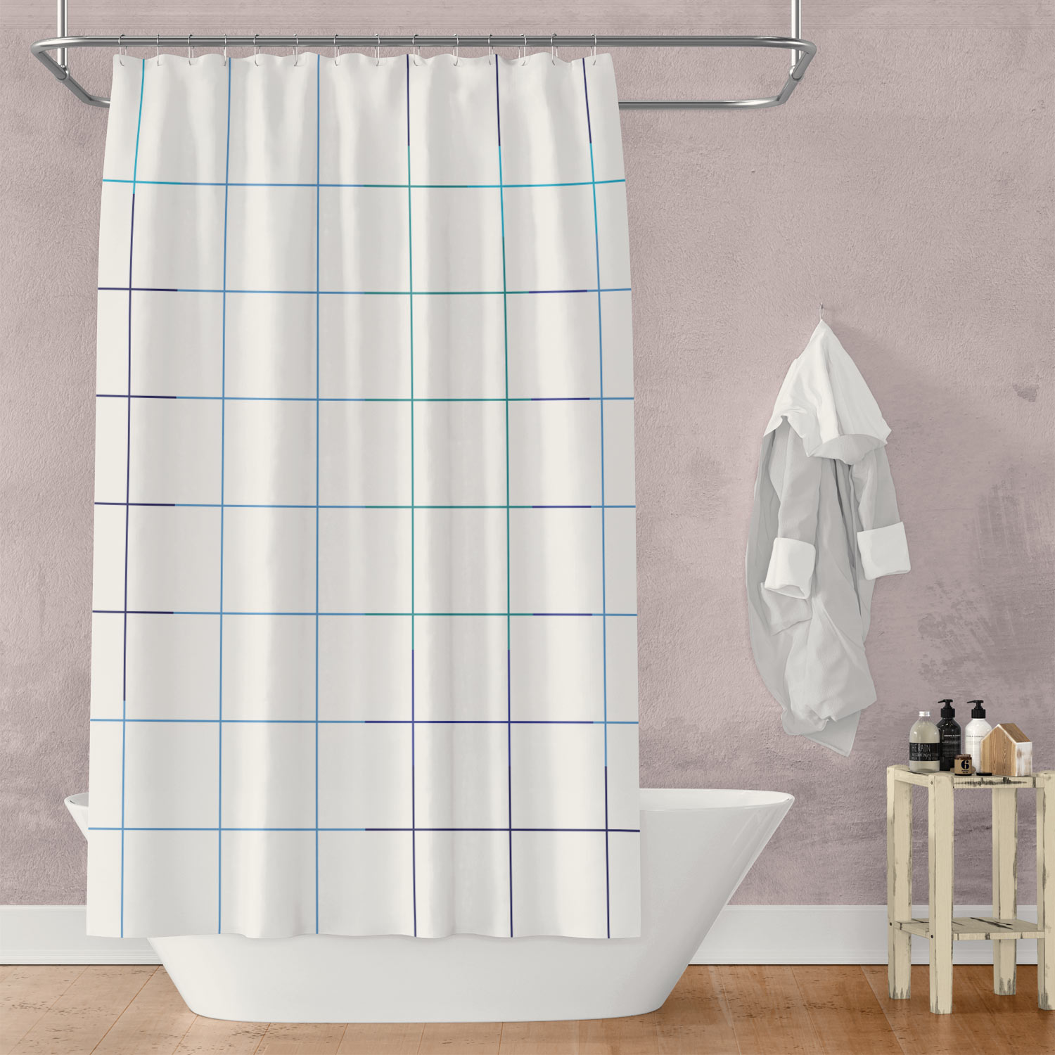 Blue Grid Shower Curtain