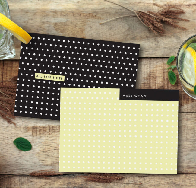 Dot Grid Stationery (Black and White + Yellow) – personalized flat note card set