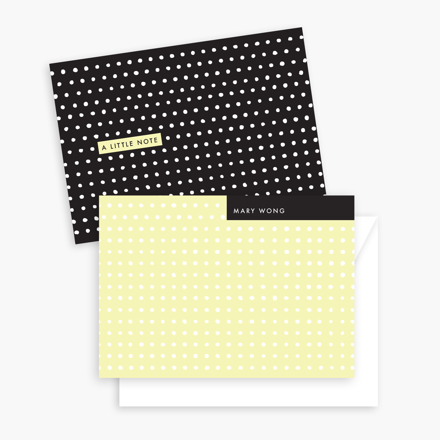 Dot Grid Stationery (Black and White + Yellow) – personalized flat note card set