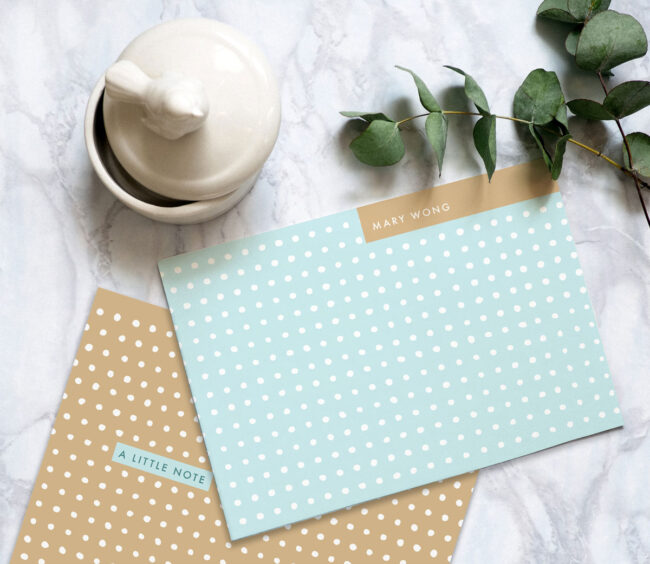 Dot Grid Stationery (Earthtones & Blue) – personalized flat note card set