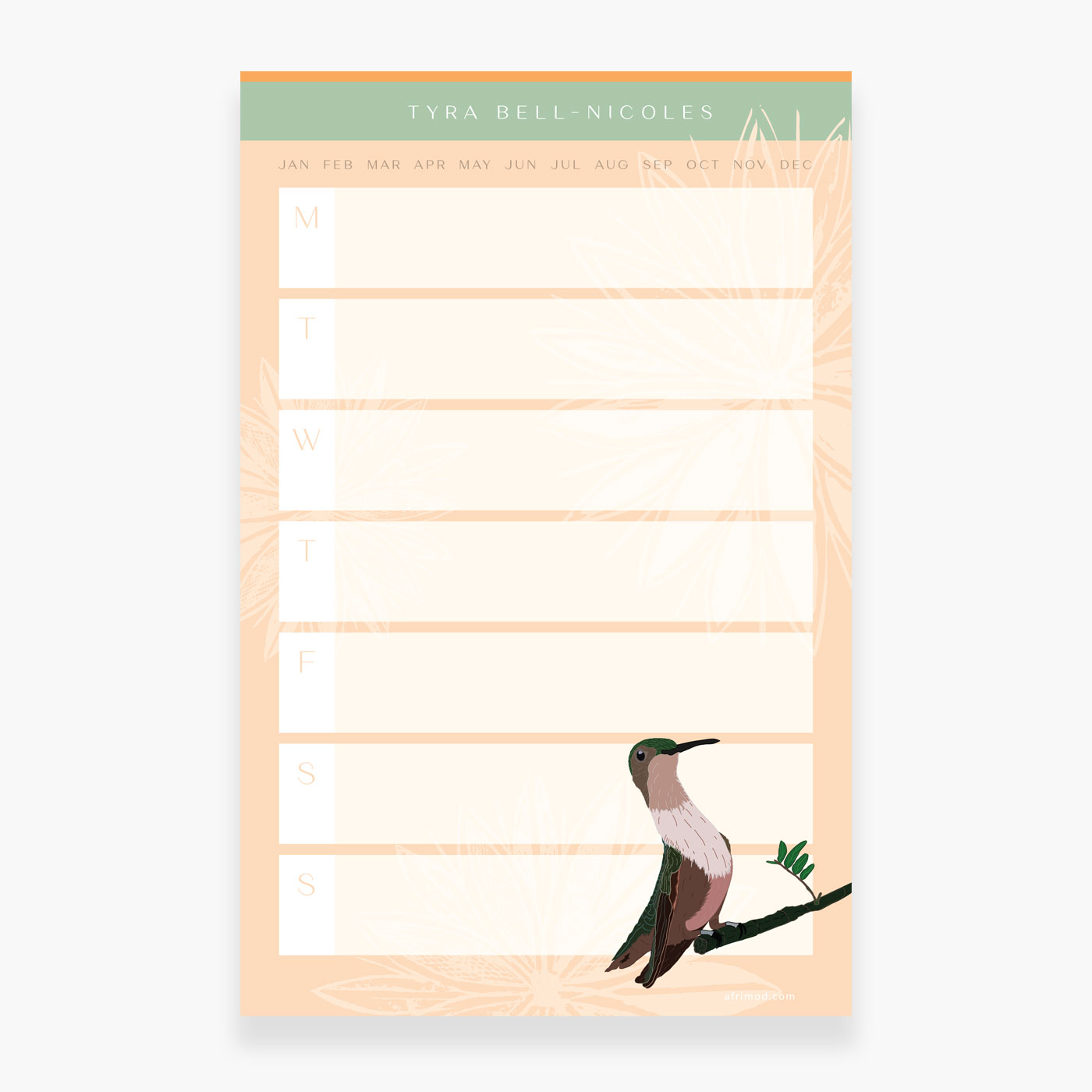Hummingbird – personalized weekly planner notepad