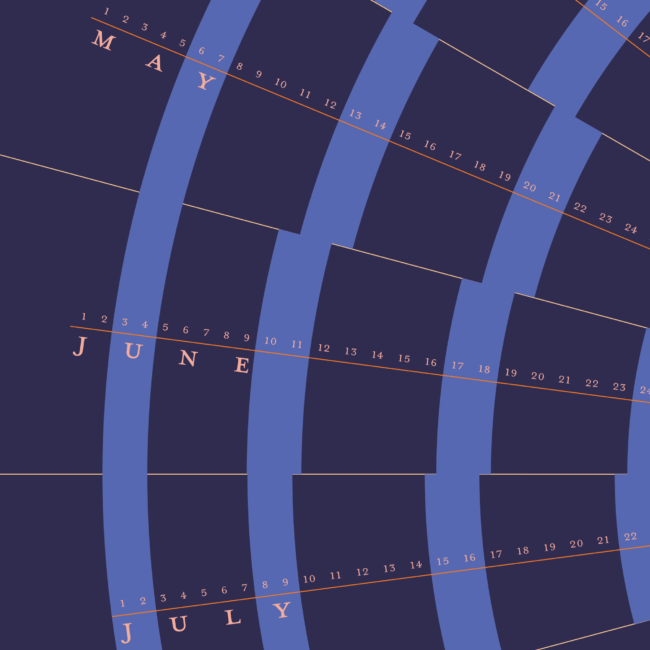 New Rays (midnight) – 2023 Semi-Circular Year-at-a-Glance Calendar