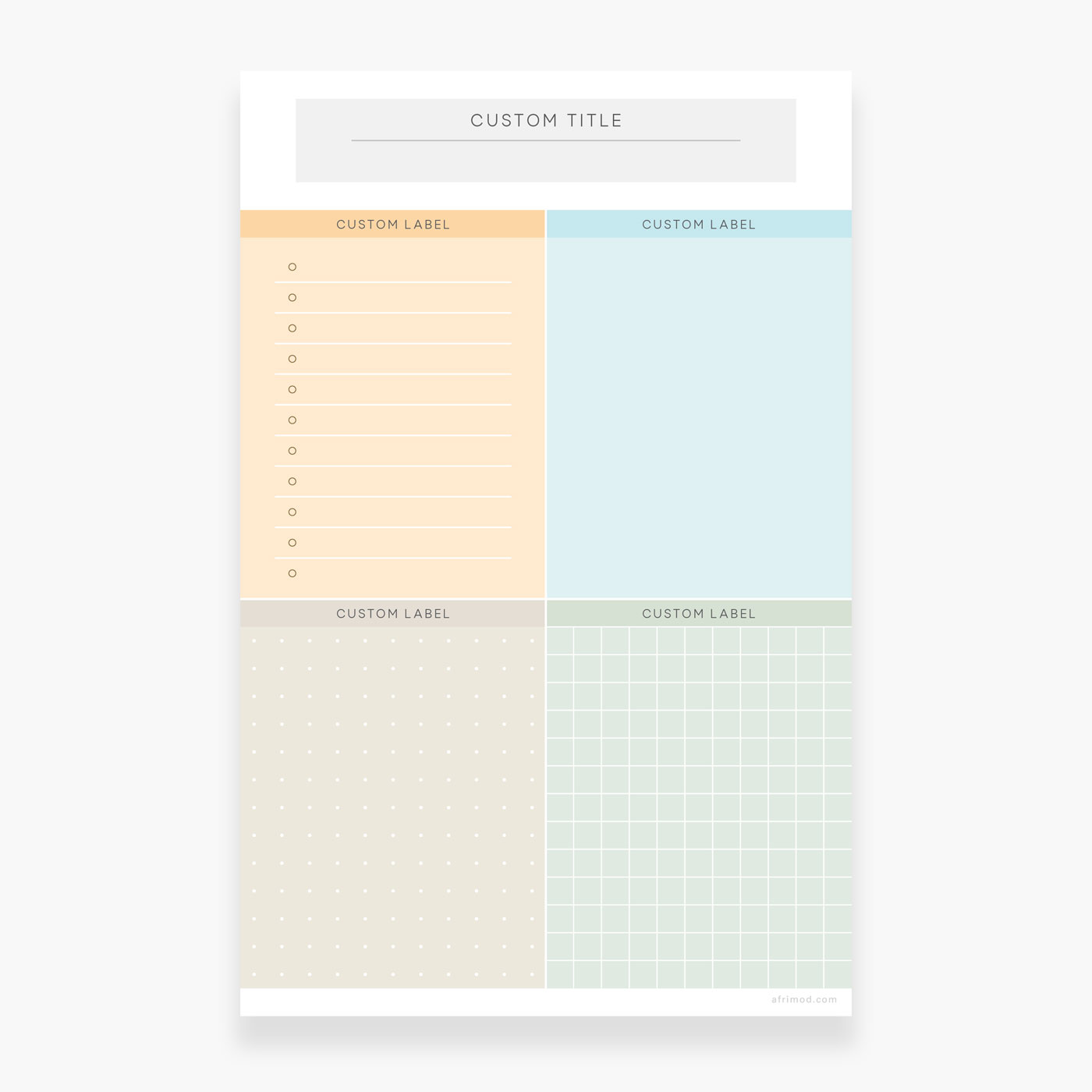 Mix and Match Four-Quadrant Matrix Notepad (muted colors)