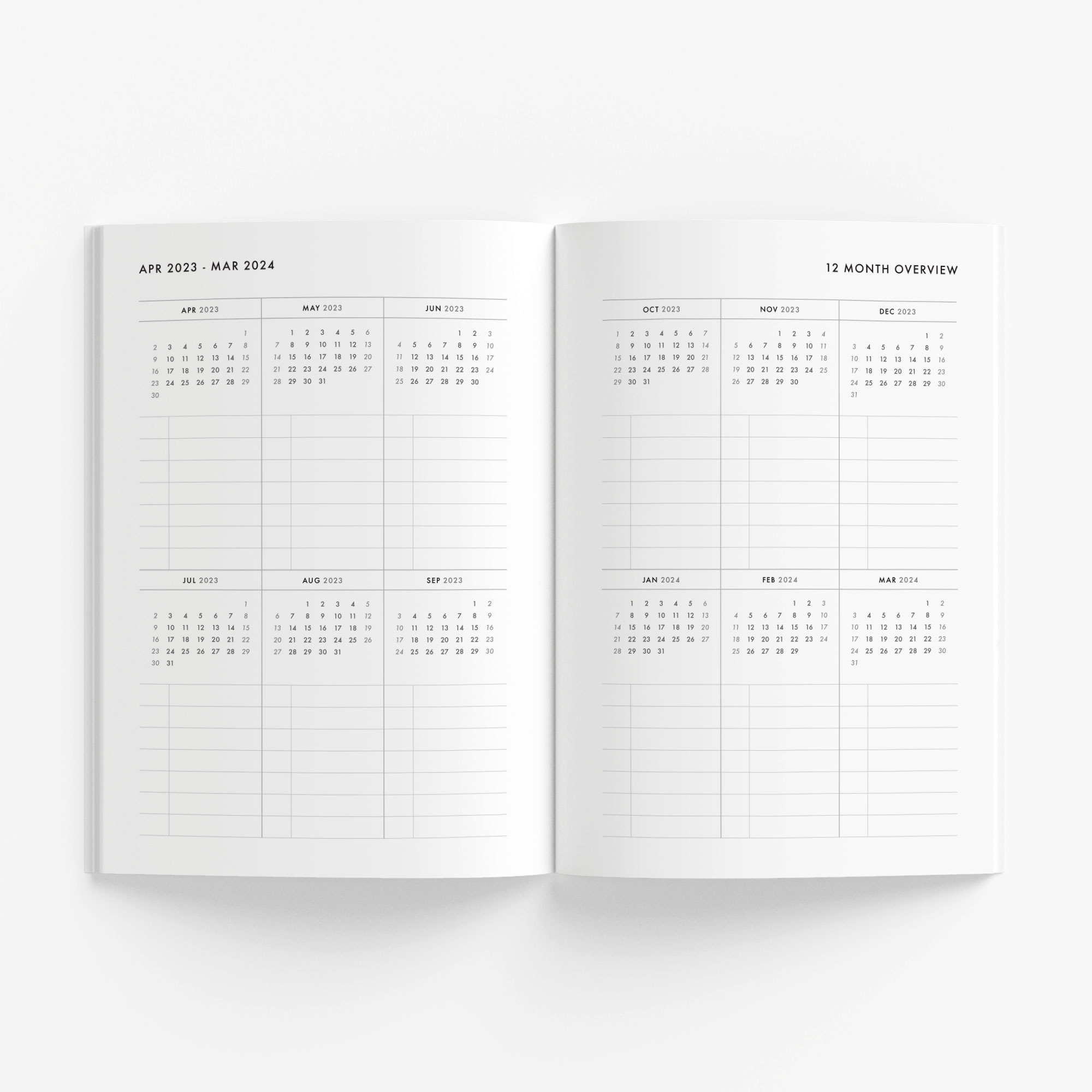 Modern 3-Year Monthly Planner / 36-Month Calendar (blue) – start any month