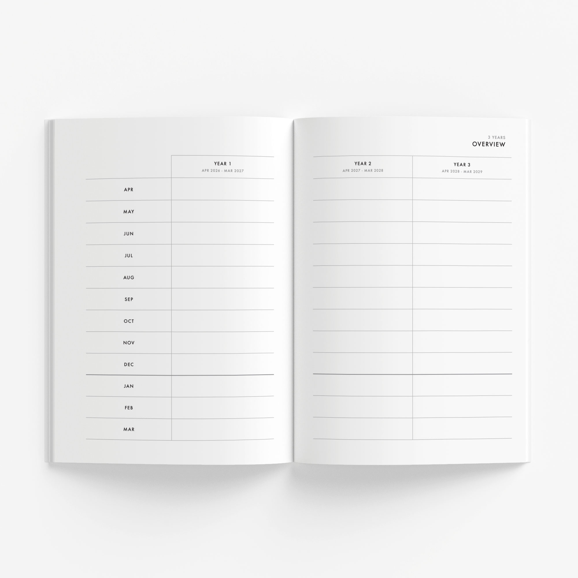 Modern 3-Year Monthly Planner / 36-Month Calendar (grey) – start any month