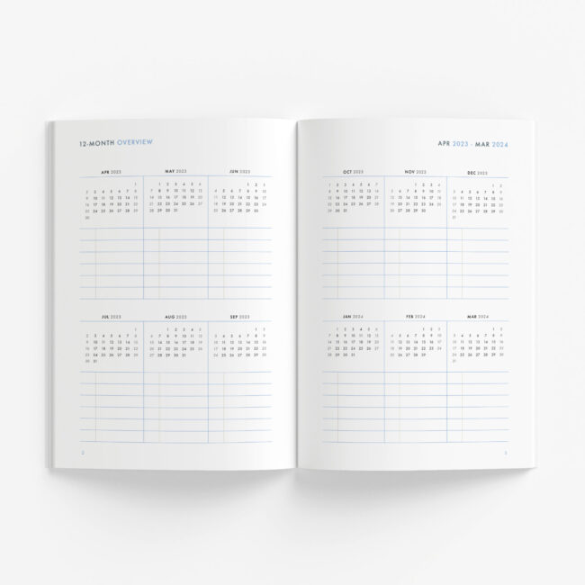 One-Year Monthly Bujo Planner / 12-Month Calendar (cream) – start any month