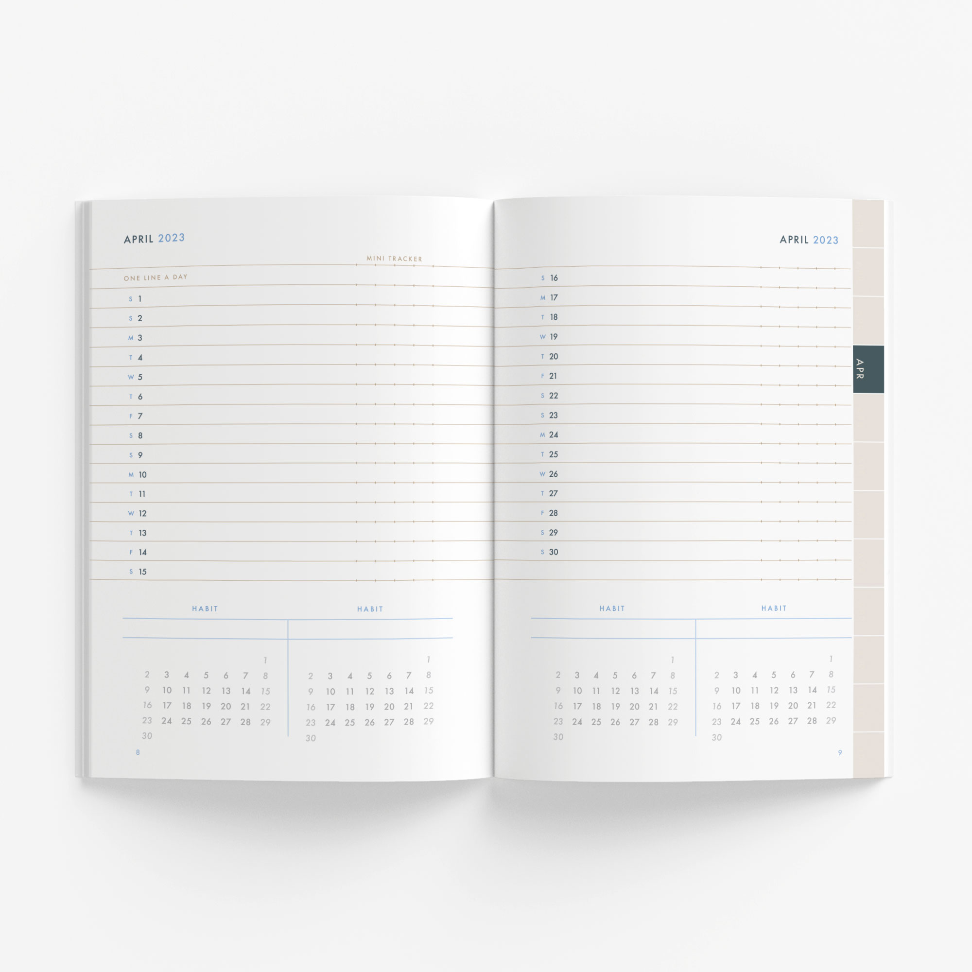 One-Year Monthly Bujo Planner / 12-Month Calendar (navy) – start any month