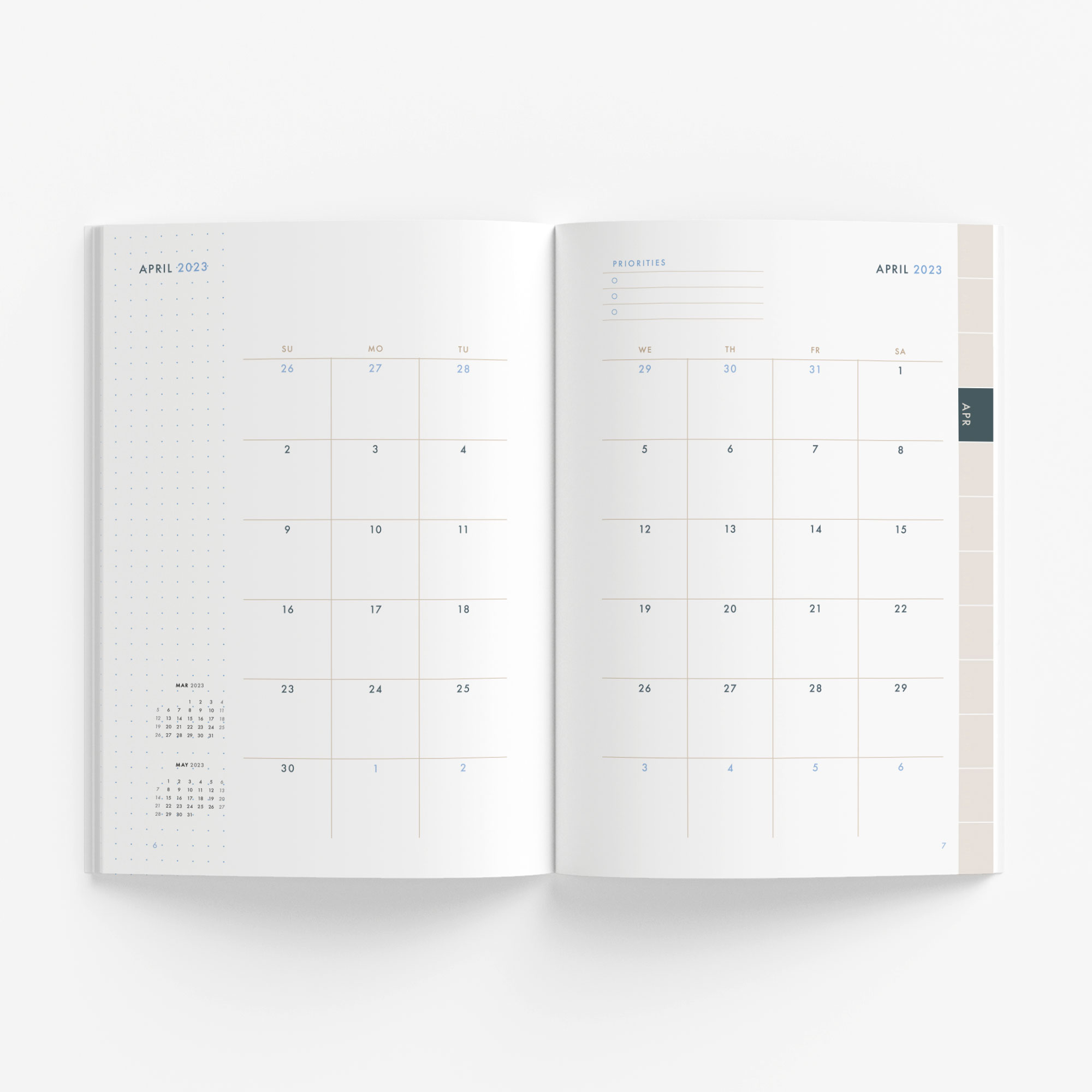 One-Year Monthly Bujo Planner / 12-Month Calendar (cream) – start any month