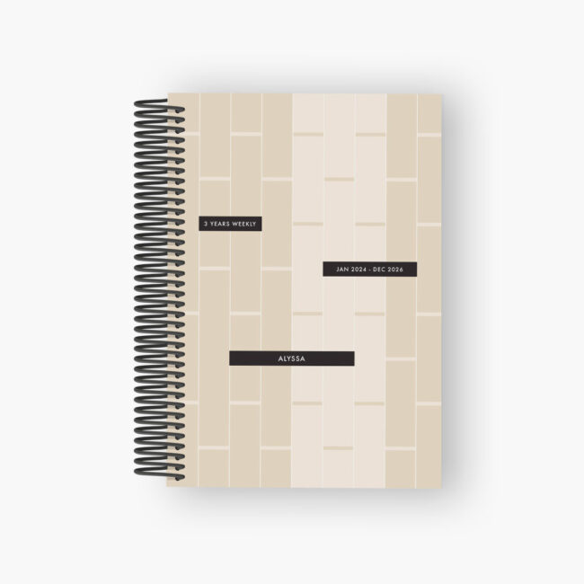 3-Year Weekly Planner in Sand (spiral coil) – start any month