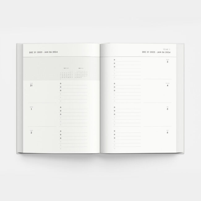 3-Year Weekly Planner in Slate Blue (hardcover) – start any month
