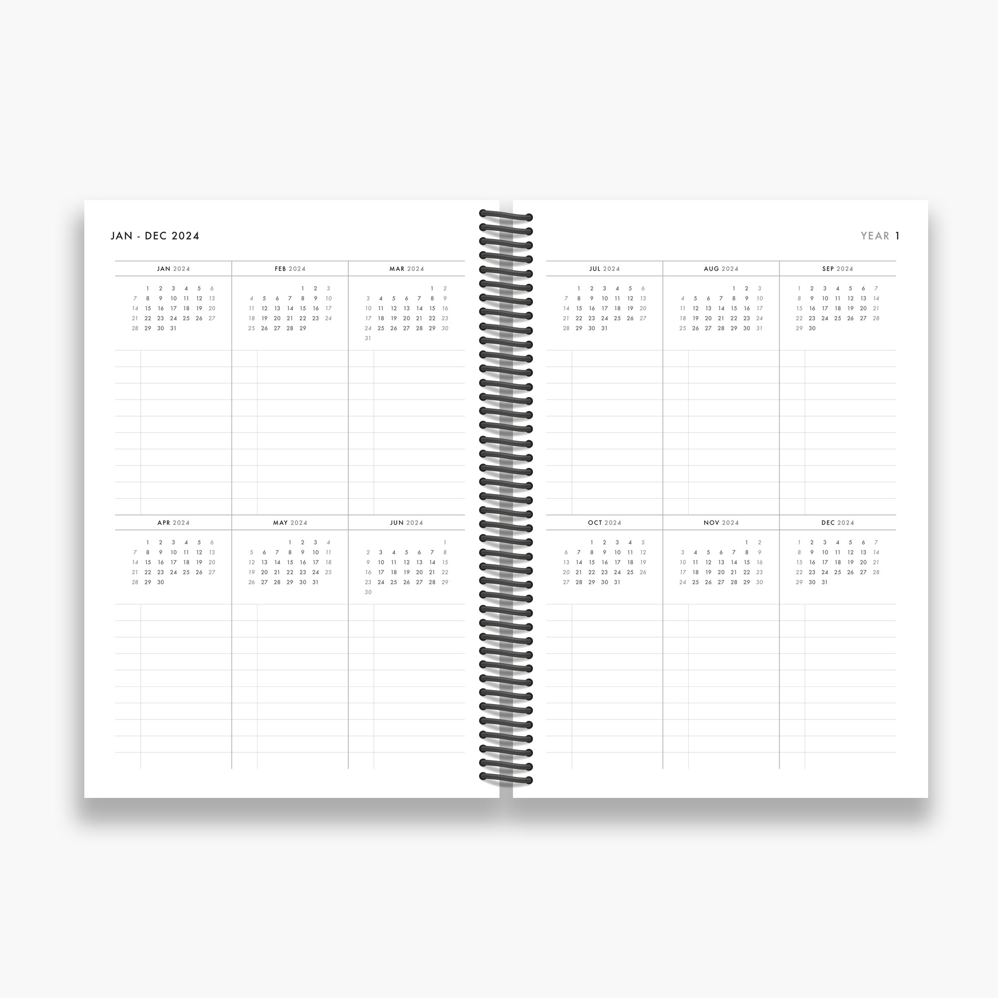 Earthtone 3-Year Weekly Planner (spiral coil) – start any month