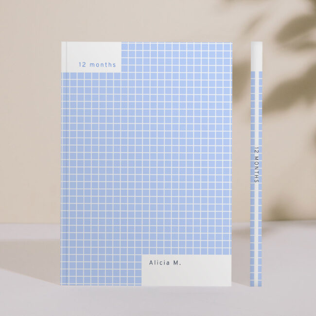Personalized Blue Grid Monthly Planner – undated