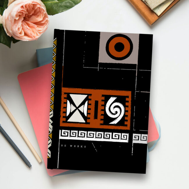 Undated Weekly Planner – African abstract art (black)