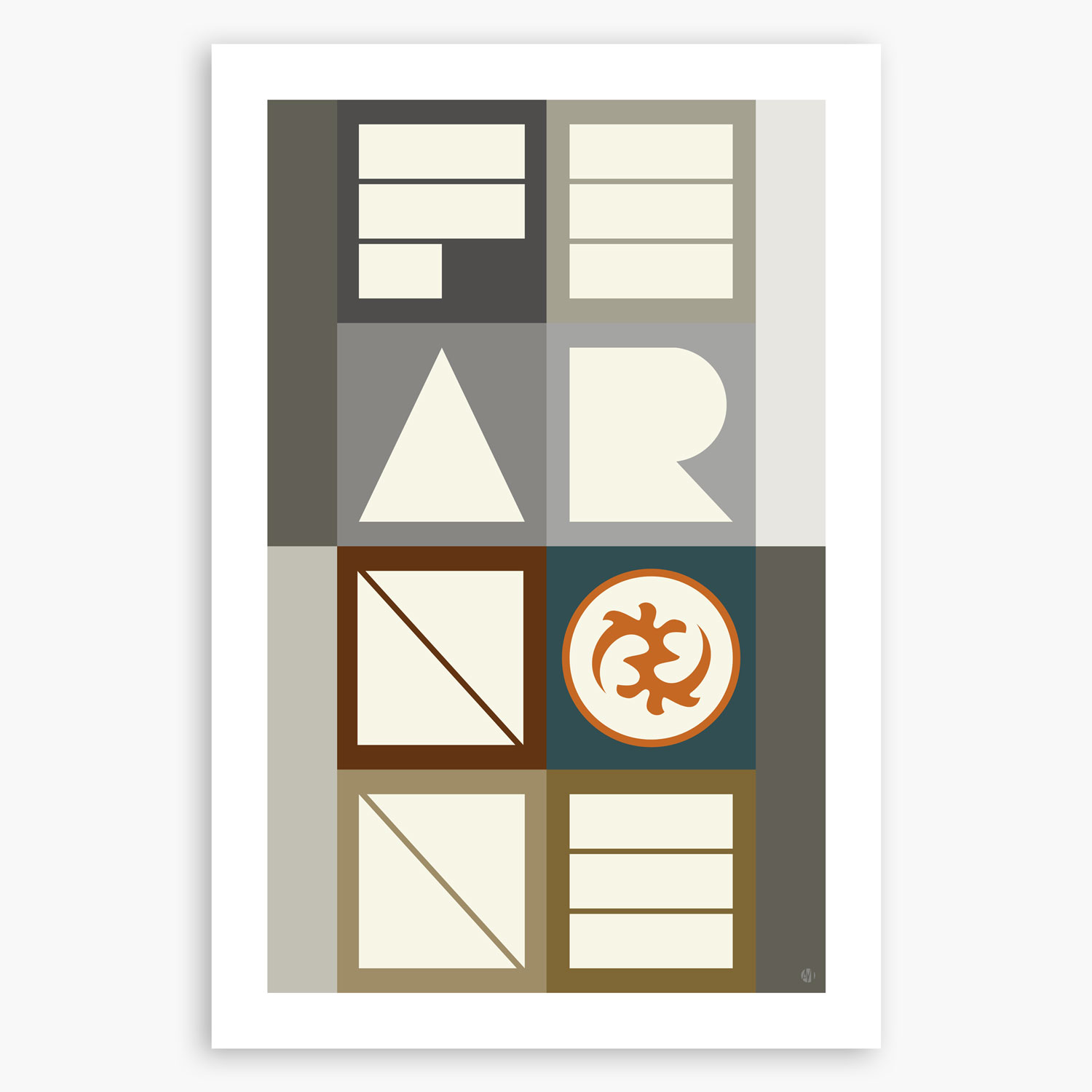 Fear None Graphic Print (Neutrals) – Minimalist Typographic Adinkra Symbol Print