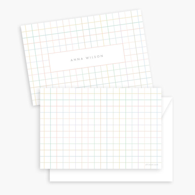 Rainbow Grid – personalized flat note card set