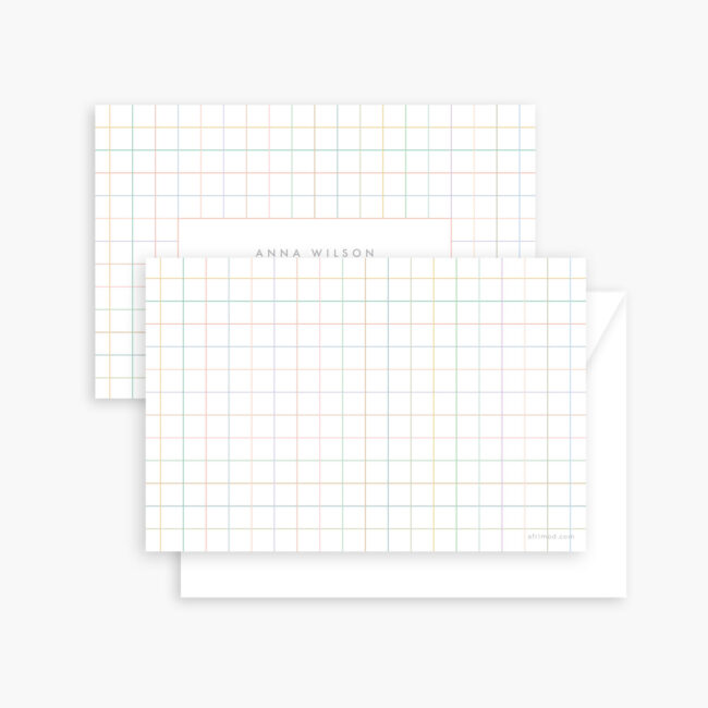 Rainbow Grid – personalized flat note card set