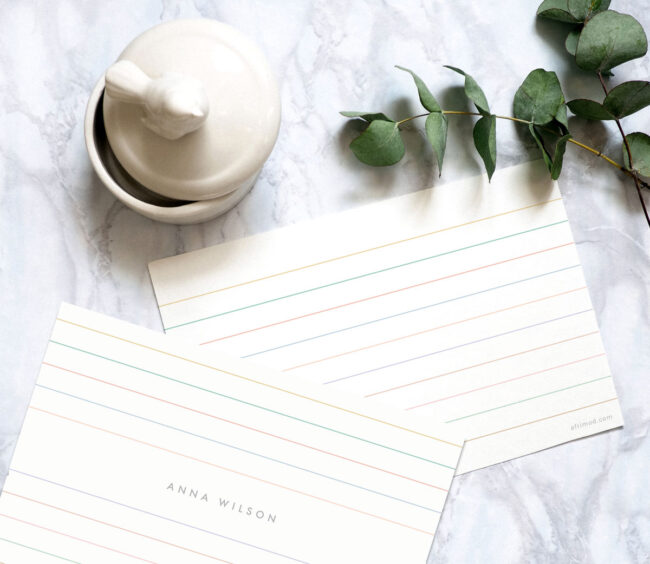 Rainbow Lines – personalized flat note card set